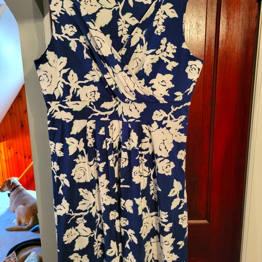 Size XL lands end dress blue and white, small specs of greee